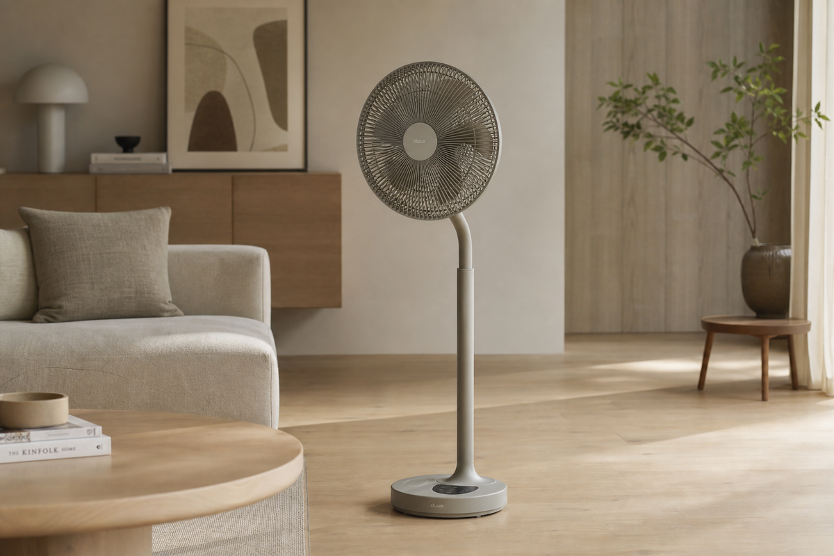 Duux Whisper Flex 2 Smart Fan Stone in the home